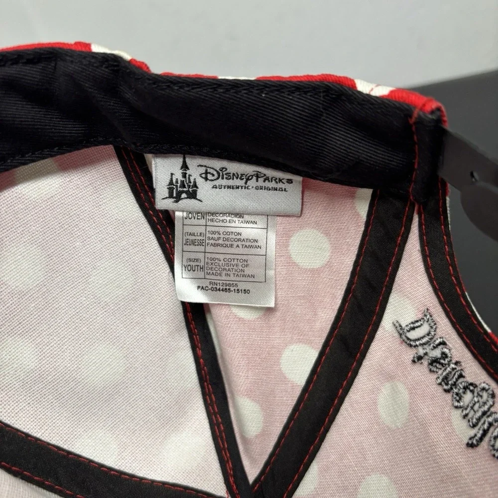 DISNEY Parks Minnie Mouse Hat Cap Ears Bow Snapback Youth Size Red W/ Polka Dots